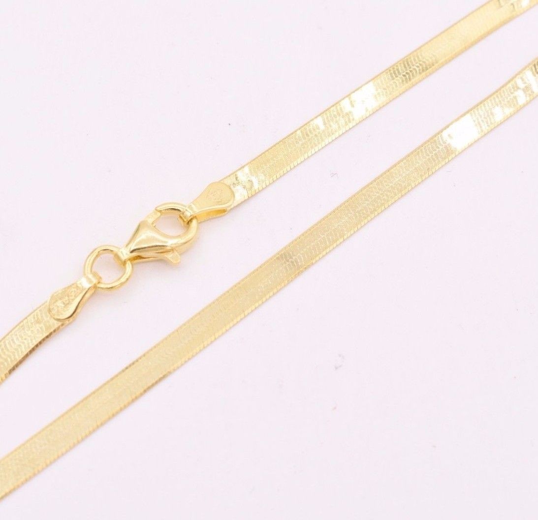 3mm Flexible Herringbone Chain Necklace 14K Yellow Gold Plated Silver 925 Italy