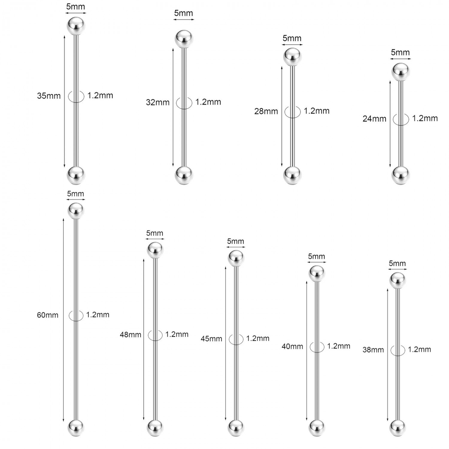 1 Pc Stainless Steel Long Industrial Barbell Piercing Cartilage Earring Jewelry
