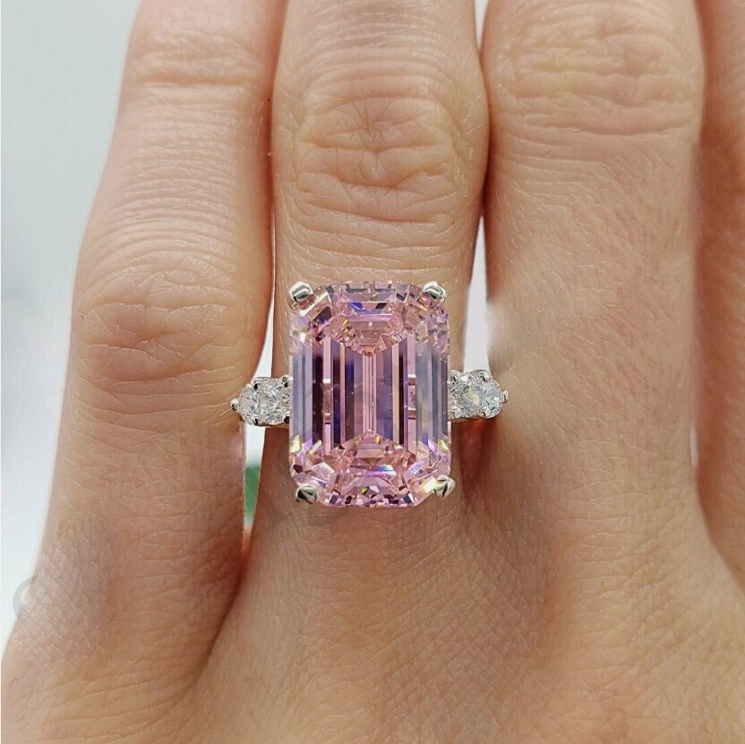 4.70 Ct. Pink Diamond Emerald Cut Ring 14K white gold Wedding Gift for Her
