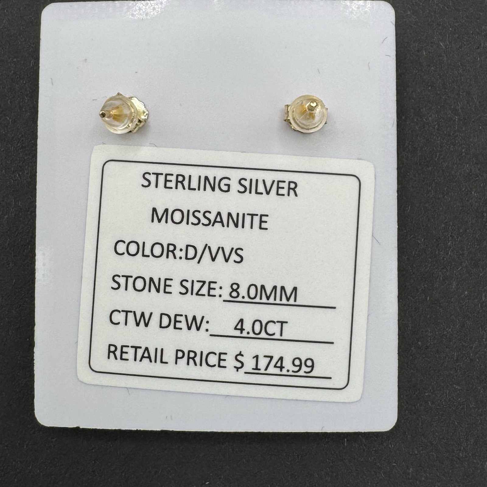 Sterling Silver 4 CTW Moissanite Princess Cut Stud Earrings