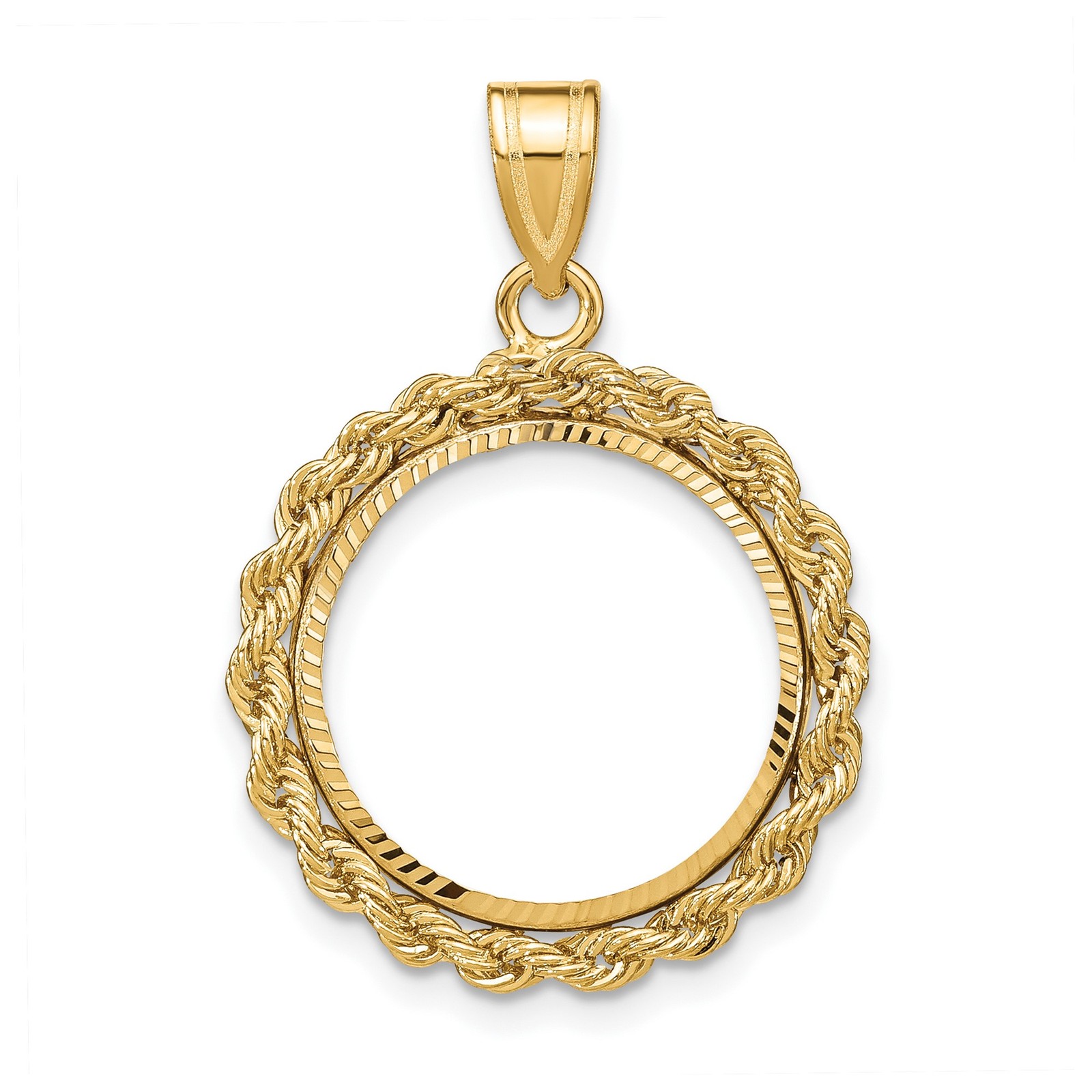 1/10 oz $5 American Gold Eagle Coin Bezel 16.5mm Rope Prong 10k Yellow Gold