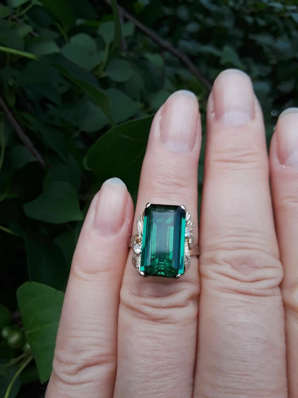 4Ct Lab-Created Green Emerald Solitaire Engagement Ring 14K Yellow Gold Finish