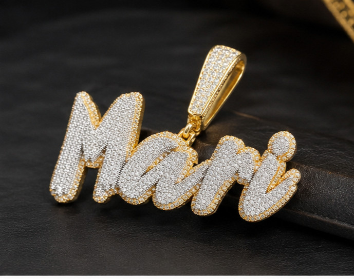 3.00Ct Moissanite Mari Name Pendant–14K Yellow Gold Plated Iced Out For Unisex