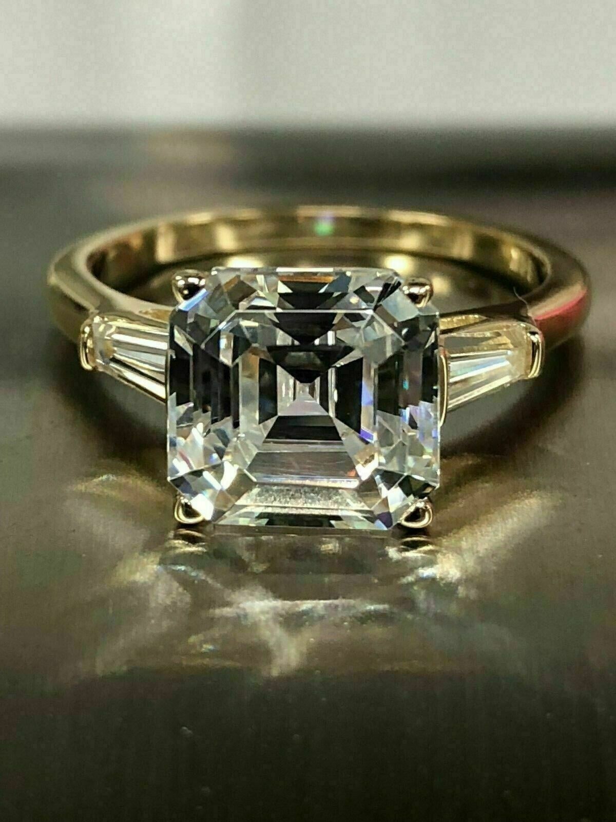 3Ct Asscher Cut Lab-Created Diamond Solitaire Women’s Ring 14k Yellow Gold Over