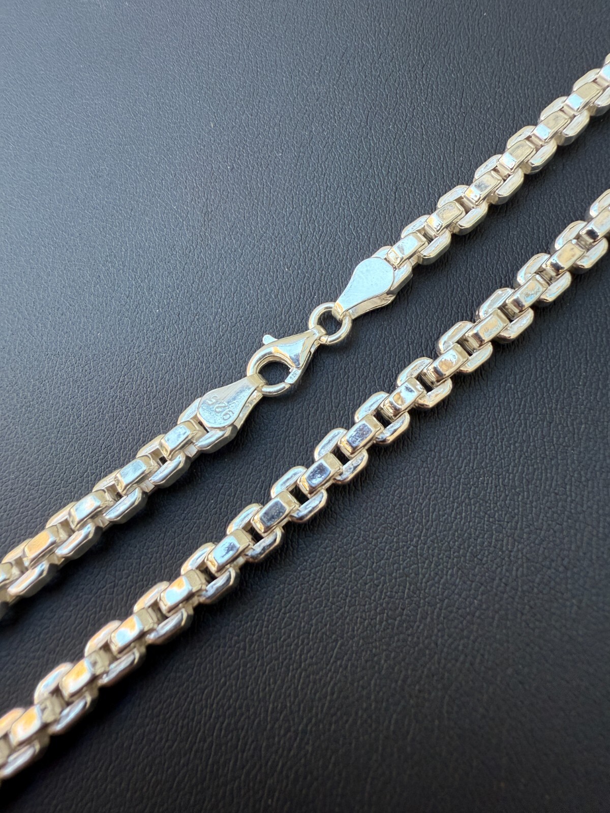 Real 925 Sterling Silver 5mm Men’s Puff Box Rolo Hermes Link Chain Necklace