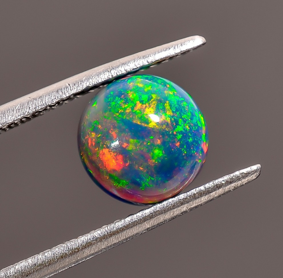 1.35 Ct Natural Black Ethiopian Opal Round Shape Cabochon Loose Gemstone 7X7X4mm