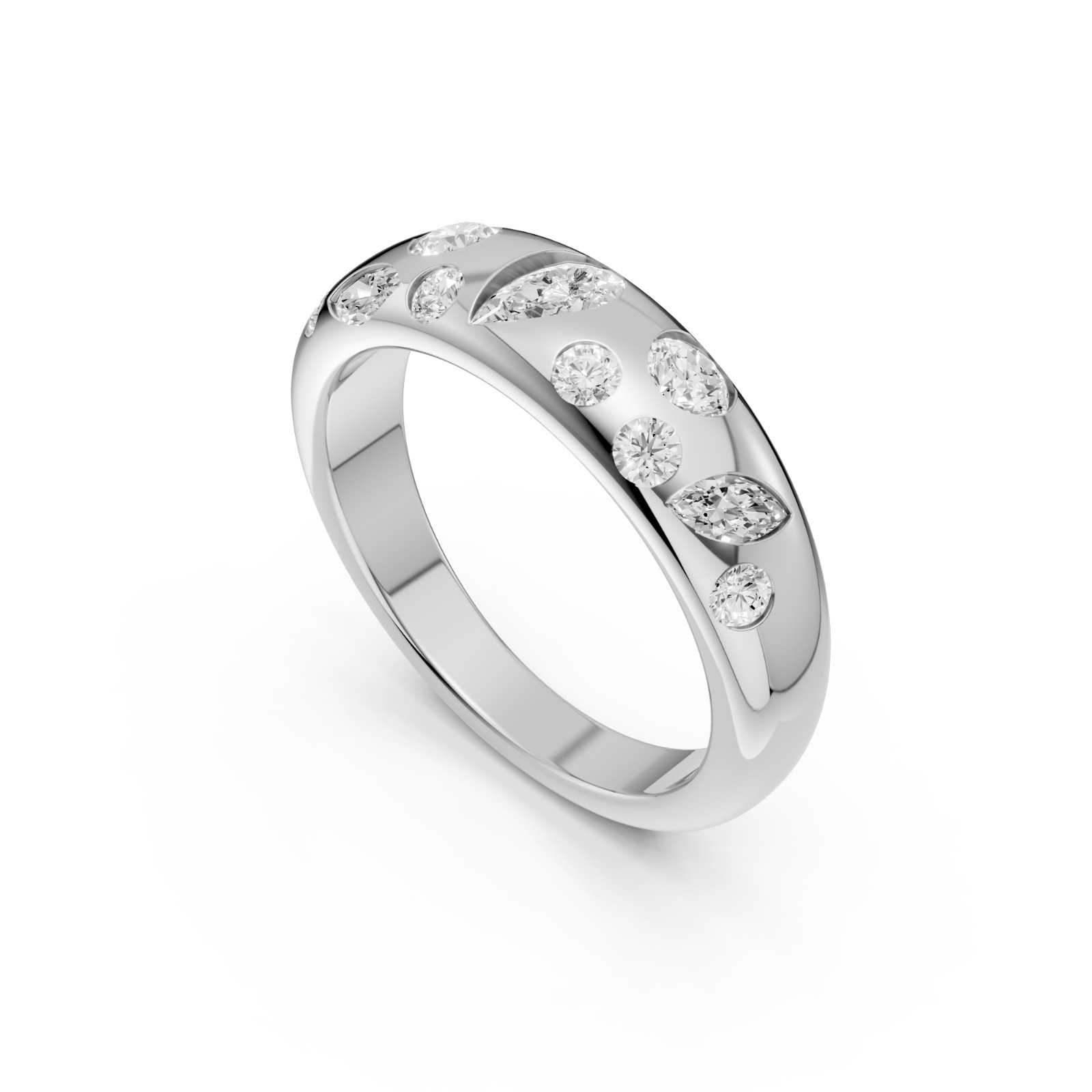 Multi Shape Lab Grown Diamond Flush Set Comfort Fit Gold Band In 14K Solid Gold