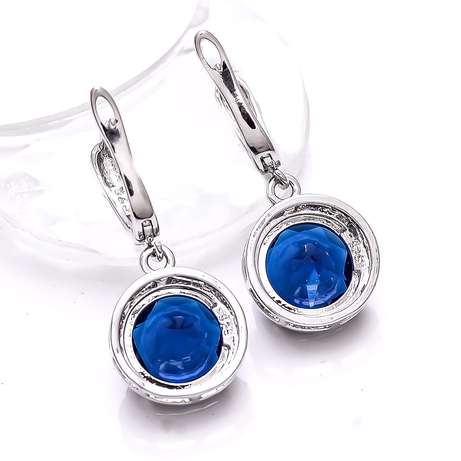 Blue Sapphire – Simulated Gemstone 925 Sterling Silver Earring 1.15″ E7475