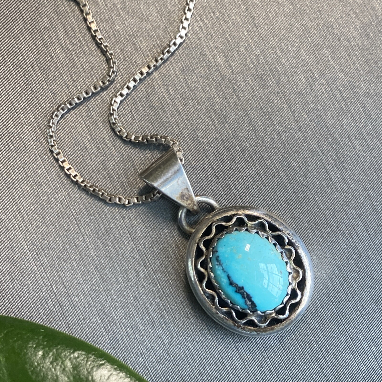 Vintage Turquoise Pendant Necklace Estate Fine Jewelry Pre-owned Roie Jaque Sgnd