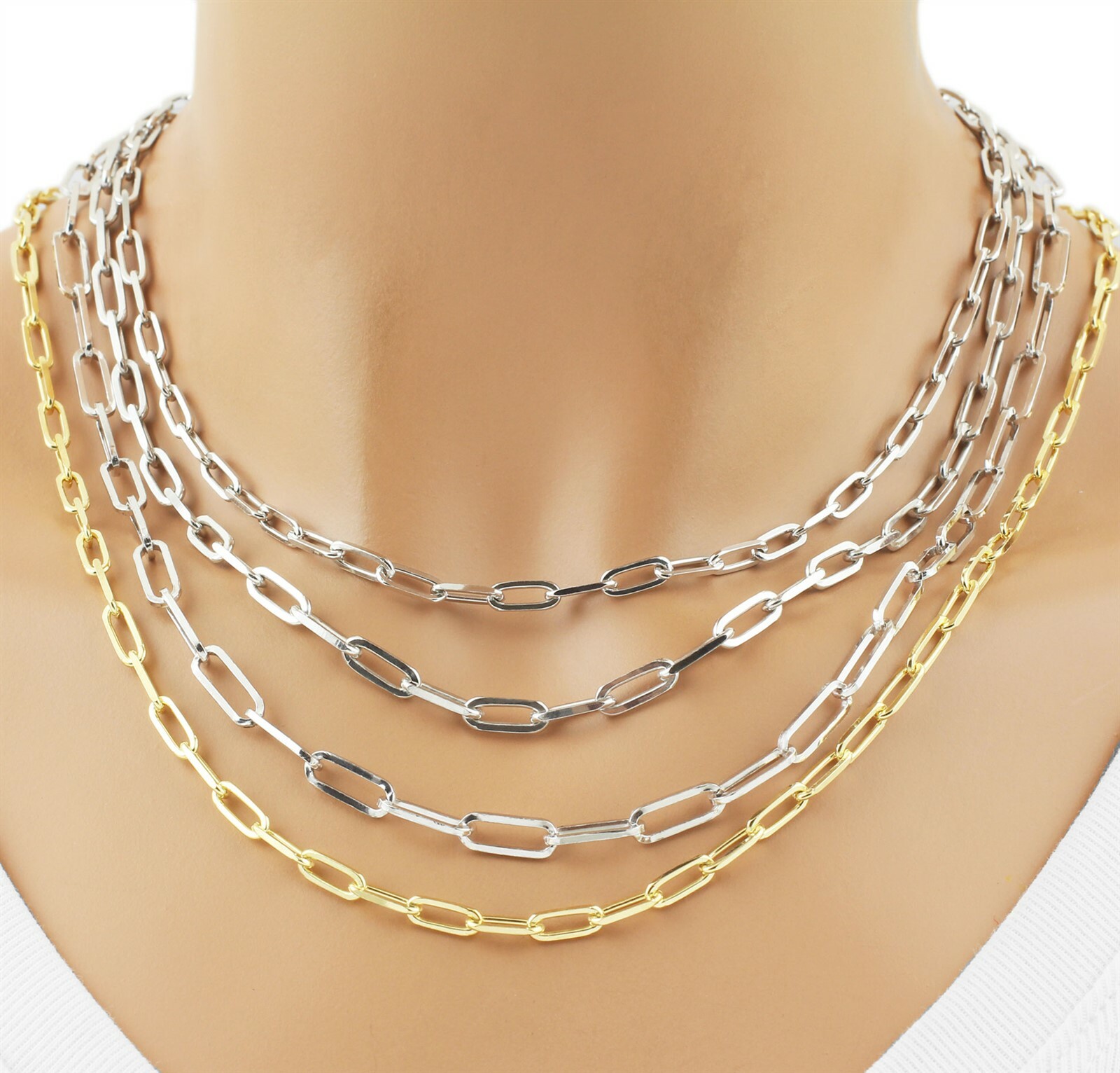 Rhodium 925 Sterling Silver Chic Paper Clip Chain Necklace Guaranteed Genuine