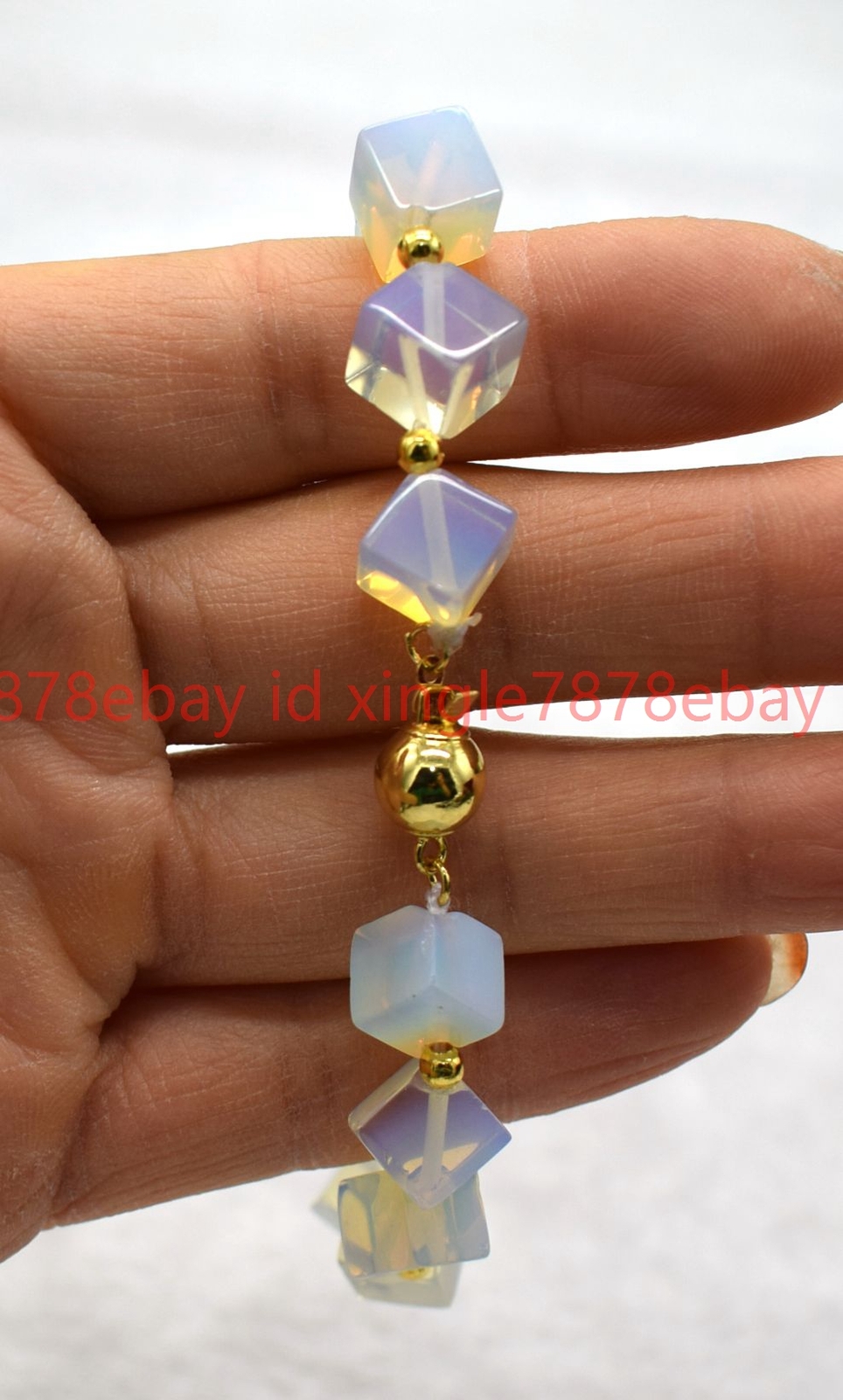 Handmade Pretty Natural White Opal Gemstone Square Beads Bracelet 7-9in