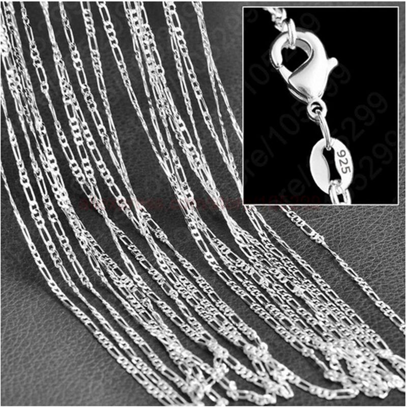 5pcs 925 Sterling Silver Plated 16-30Inch 2.5MM Chain Fashion Men Figaro
