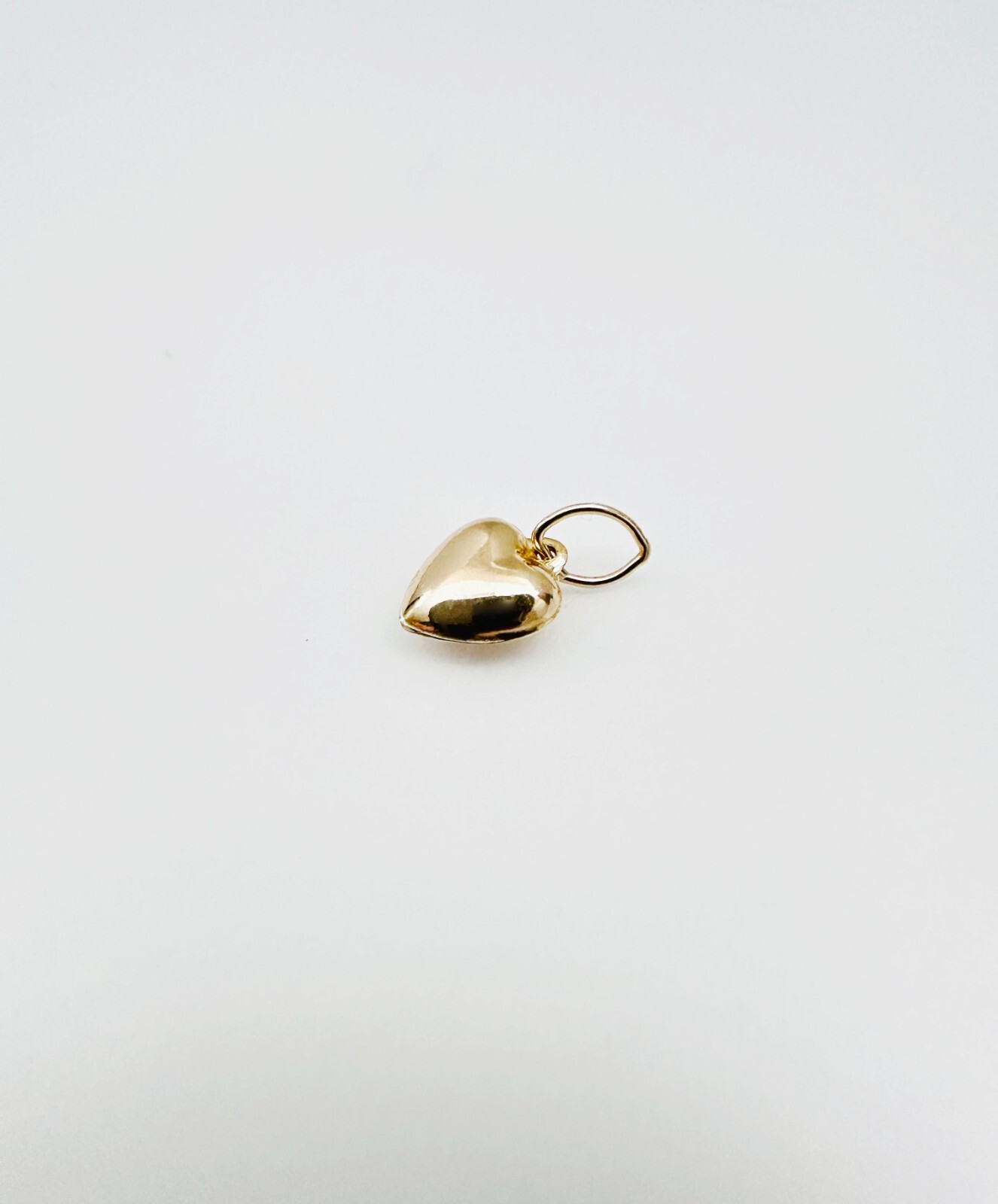 14K Solid Yellow Gold Mini / Petite Puffy Puffed Heart Charm Pendant 12.5x6mm