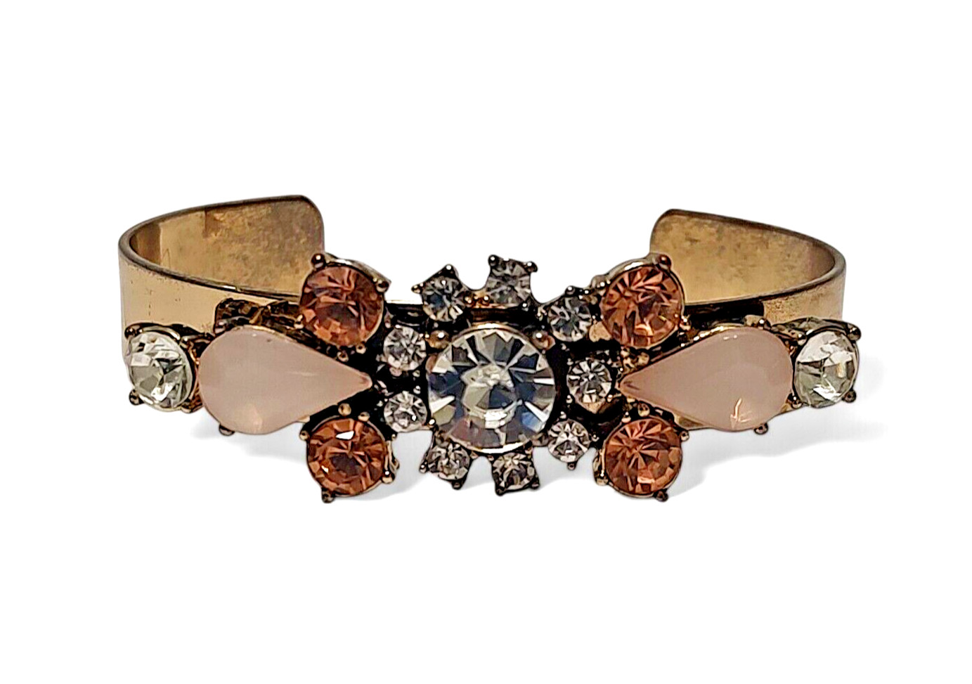 Chunky Rhinestone Sparkle Copper Tone Glam Open Cuff Bracelet 2.5″ Diameter