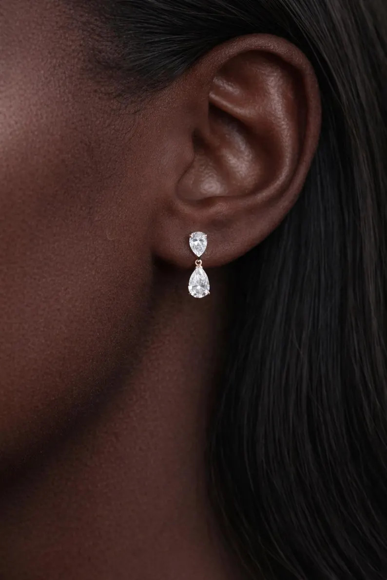 2.50TCW D/VVS1 Pear Real Moissanite Drop & Dangle Earring 14k White Gold Plated
