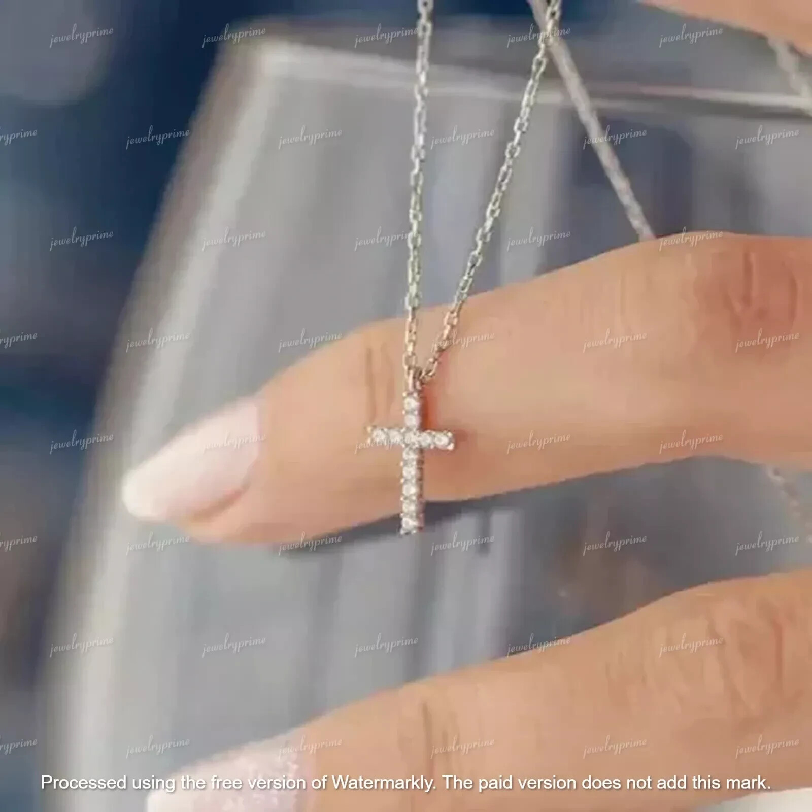 Cross Pendant Diamond 1Ct Round Cut Lab-Created Beauty 14K White Gold Plated