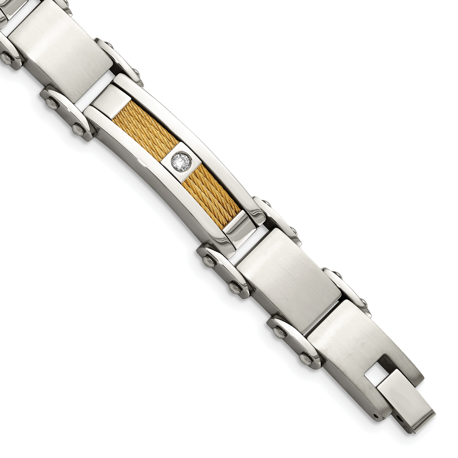 Chisel Stainless Steel Polished Yellow IP-plated Cable with CZ 8.5 inch Link Bra