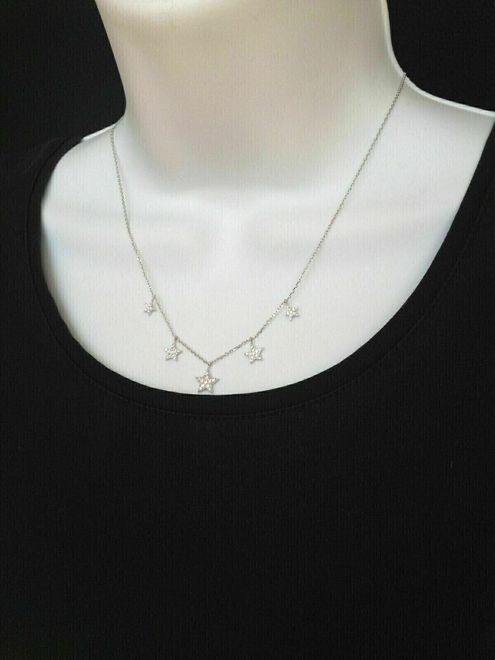 2.20Ct Round Cut Lab-Created Diamond 14k White Gold Finish Women’s STAR Necklace