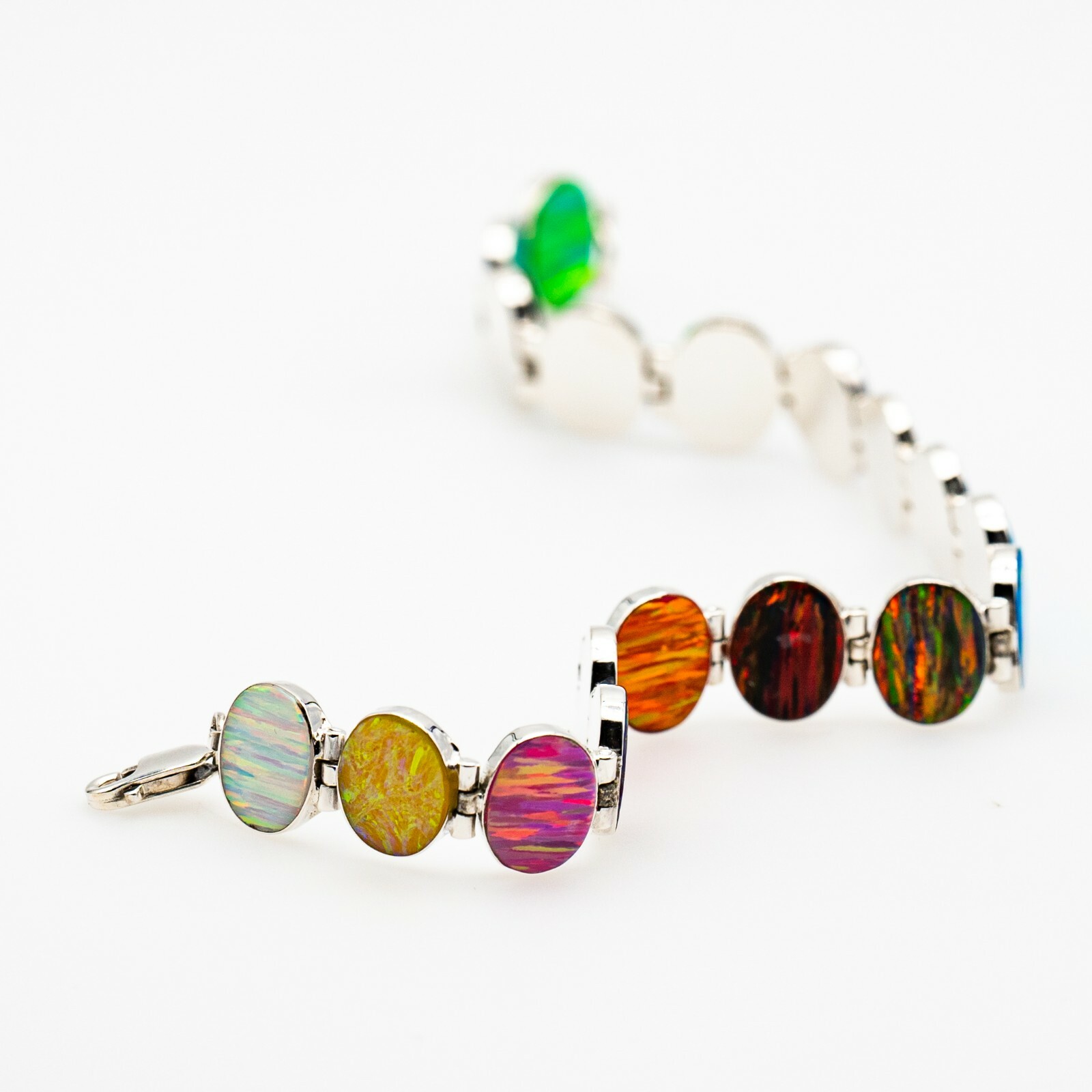 Fire Opal Bracelet Multicolor Ovals 950 Sterling Silver Jewelry Rainbow