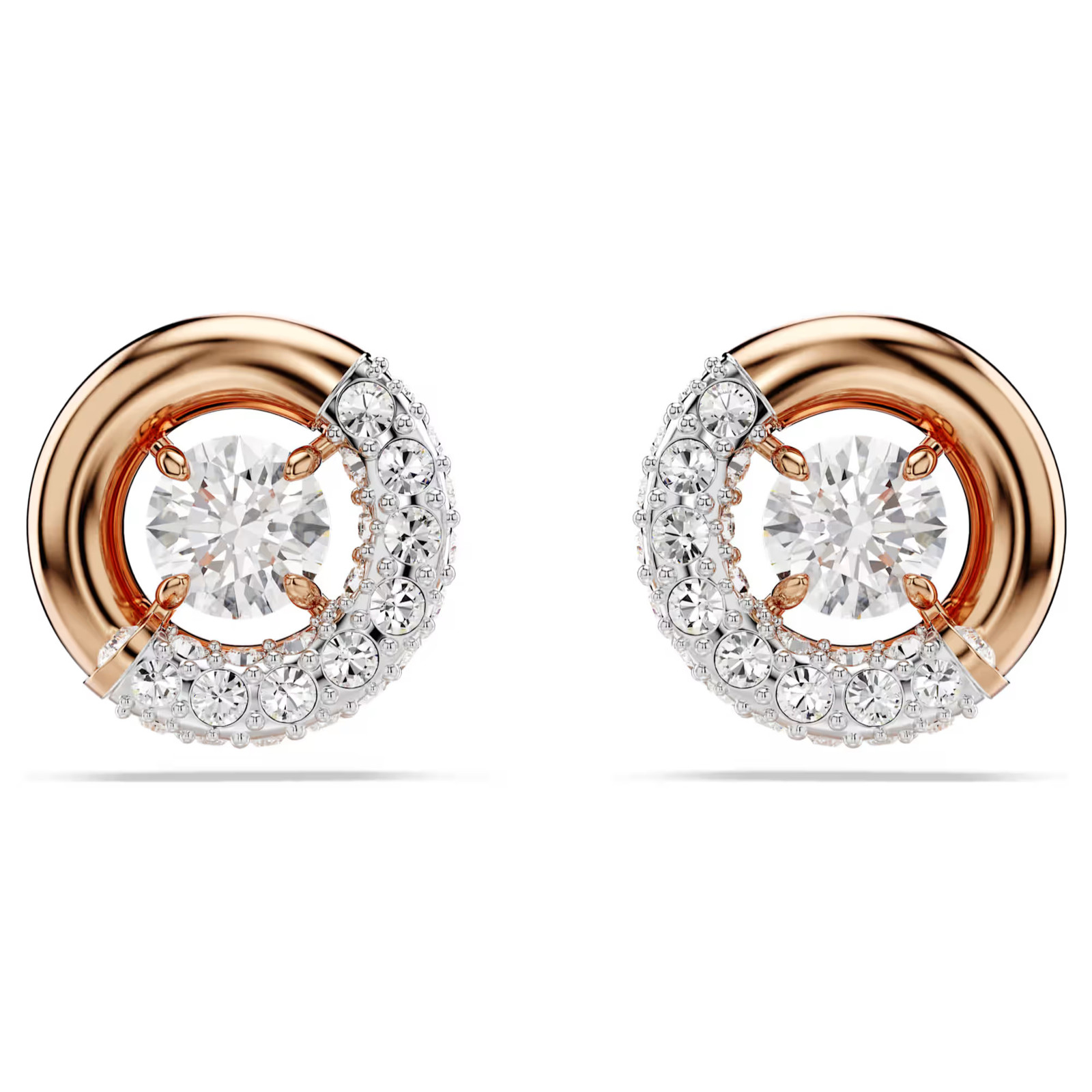 Dextera White Rose Gold Tone Plated Stud Earrings Round Cut New