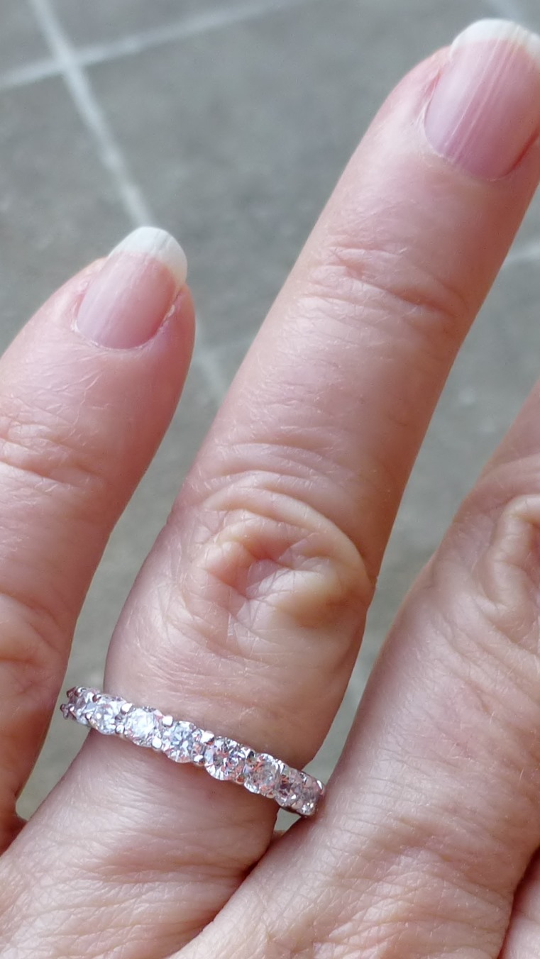 Eternity Band Ring-Shiny Clear CZ’s 3.9ctw–3mm-Silver-tone-2.8g-Size Selectable