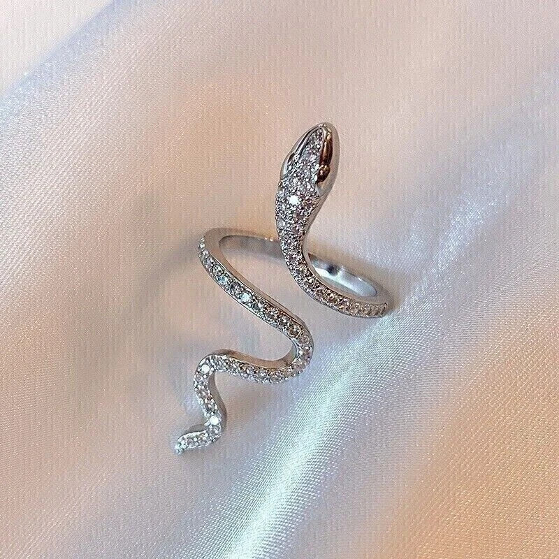 Round Cut Lab-Created Diamond Gorgeous Snake Wedding Ring In 14K White Gold FN