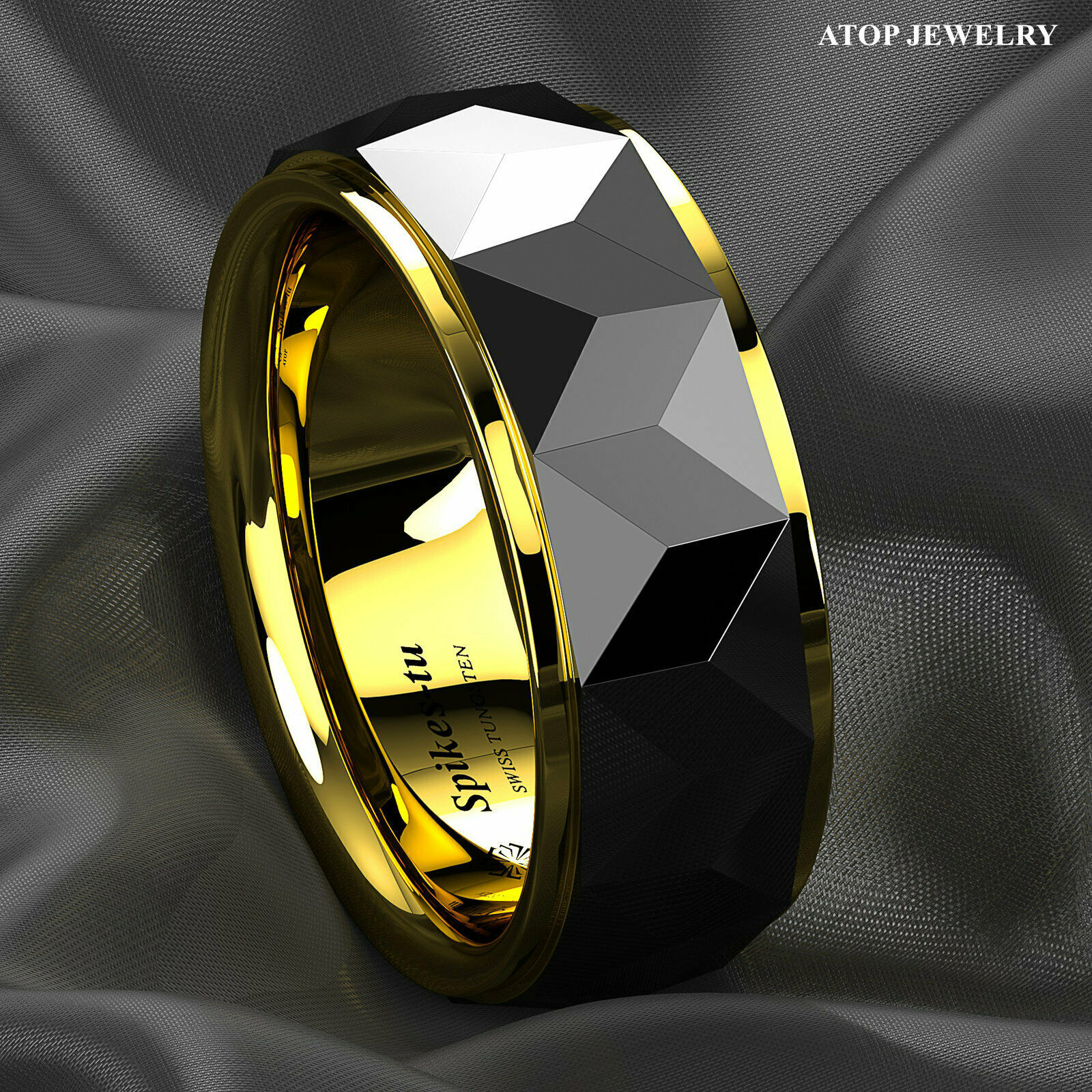8mm Black Rhombus Tungsten Ring Plated Metal Wedding Band ATOP Men Jewelry