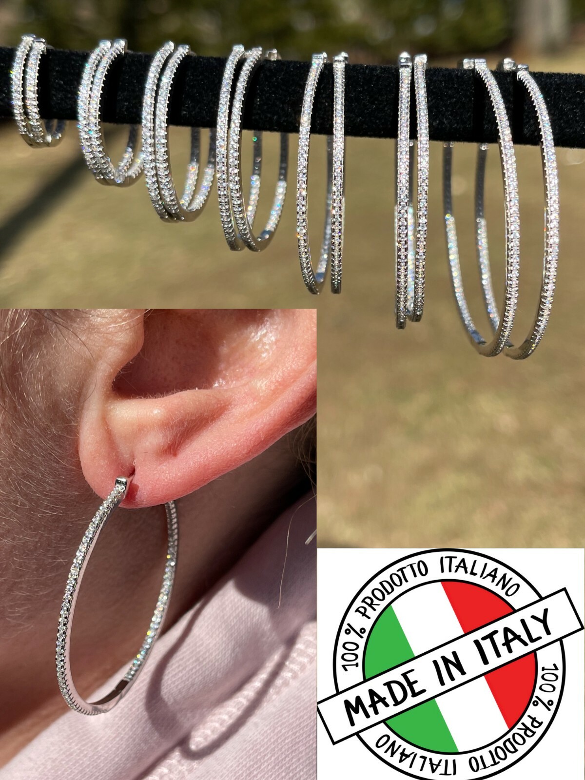 Real 925 Sterling Silver Endless Hoop Earrings Inside Out CZ Huggie 18-50mm
