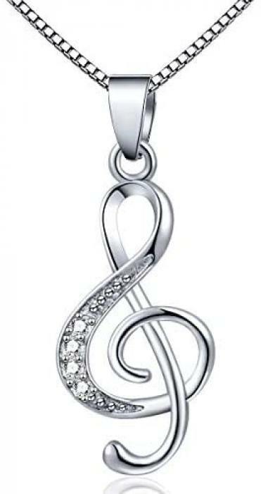 Music Note Pendant Necklace 925 Sterling Sliver Cubic Zirconia Jewelry for Women