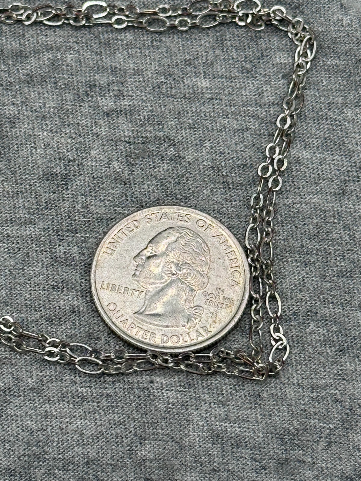 Simple Silver Tone Two Stranded Choker Necklace 28″ Cable Variation Link Chain