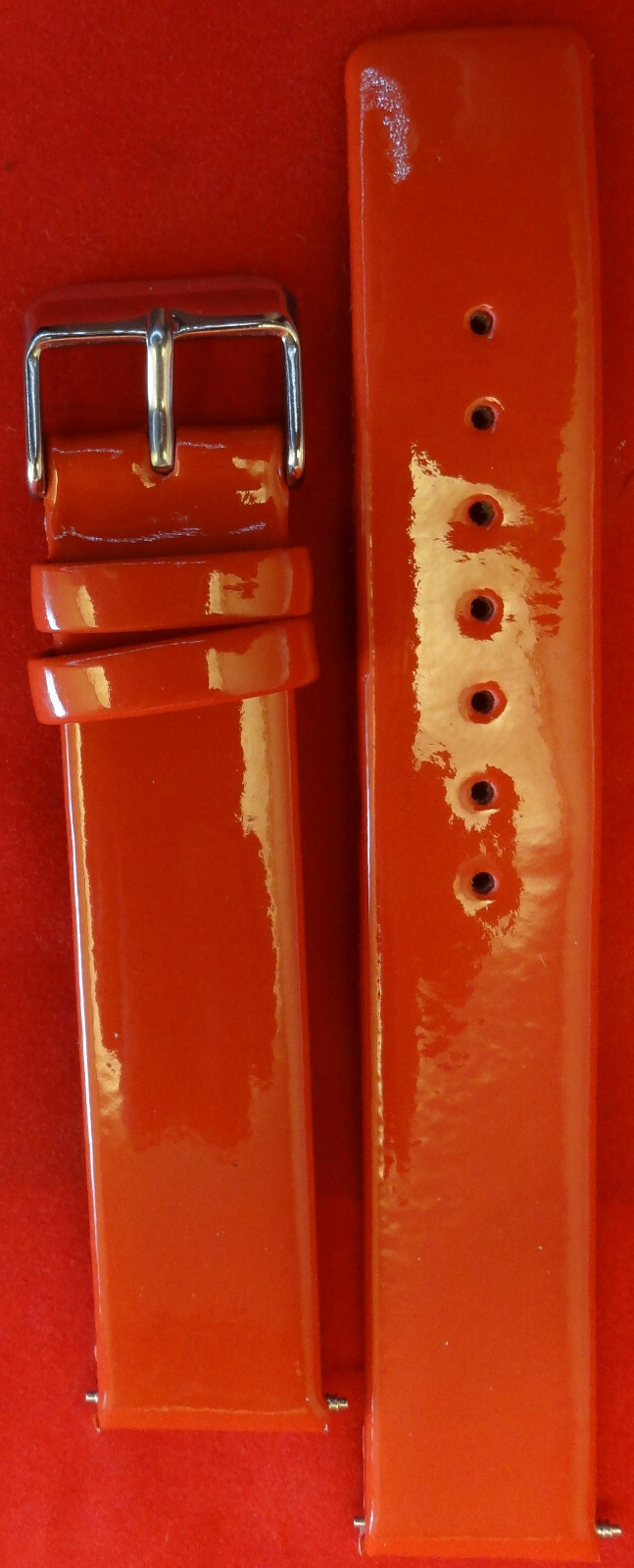 New Glossy Red Genuine Patent Leather 18mm Regular Watch Band Silver Tone Buckle