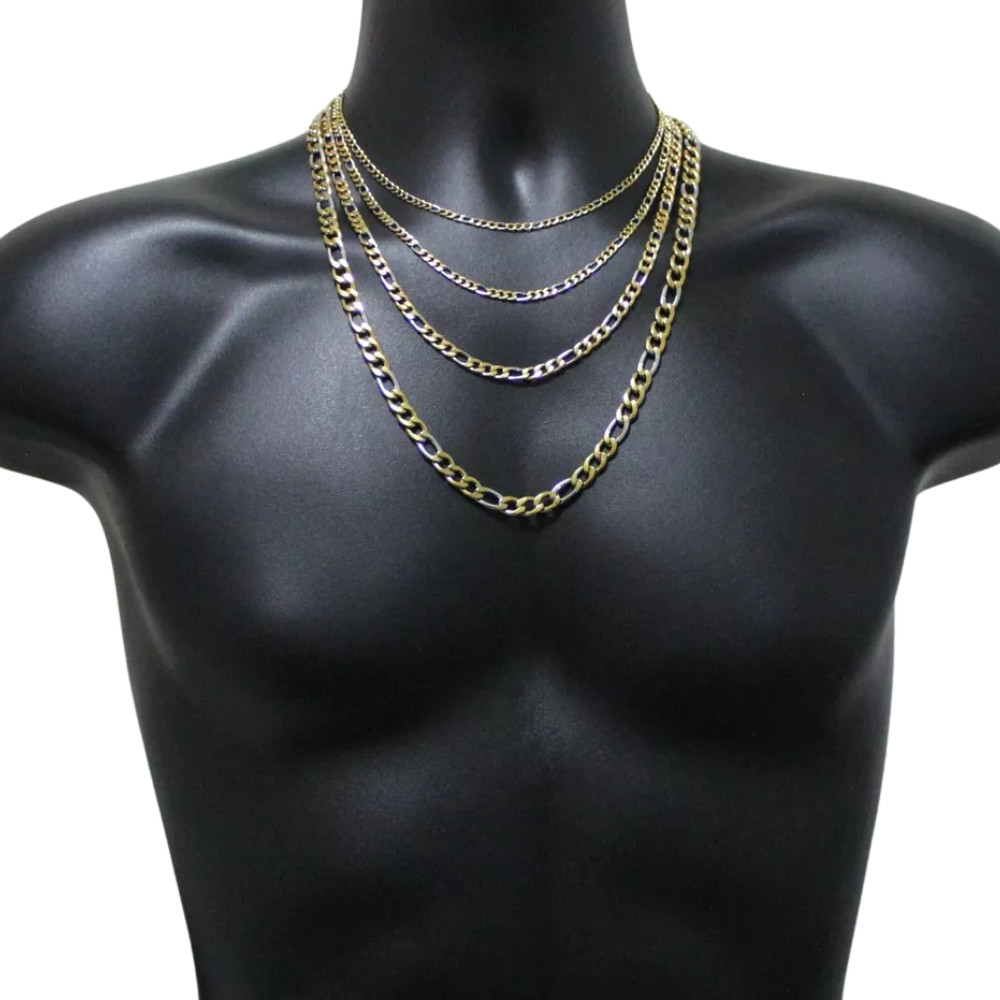 Two Tone Plated Stainless Steel Figaro 16″- 24″ Men Women Necklace 3/4/5/7mm