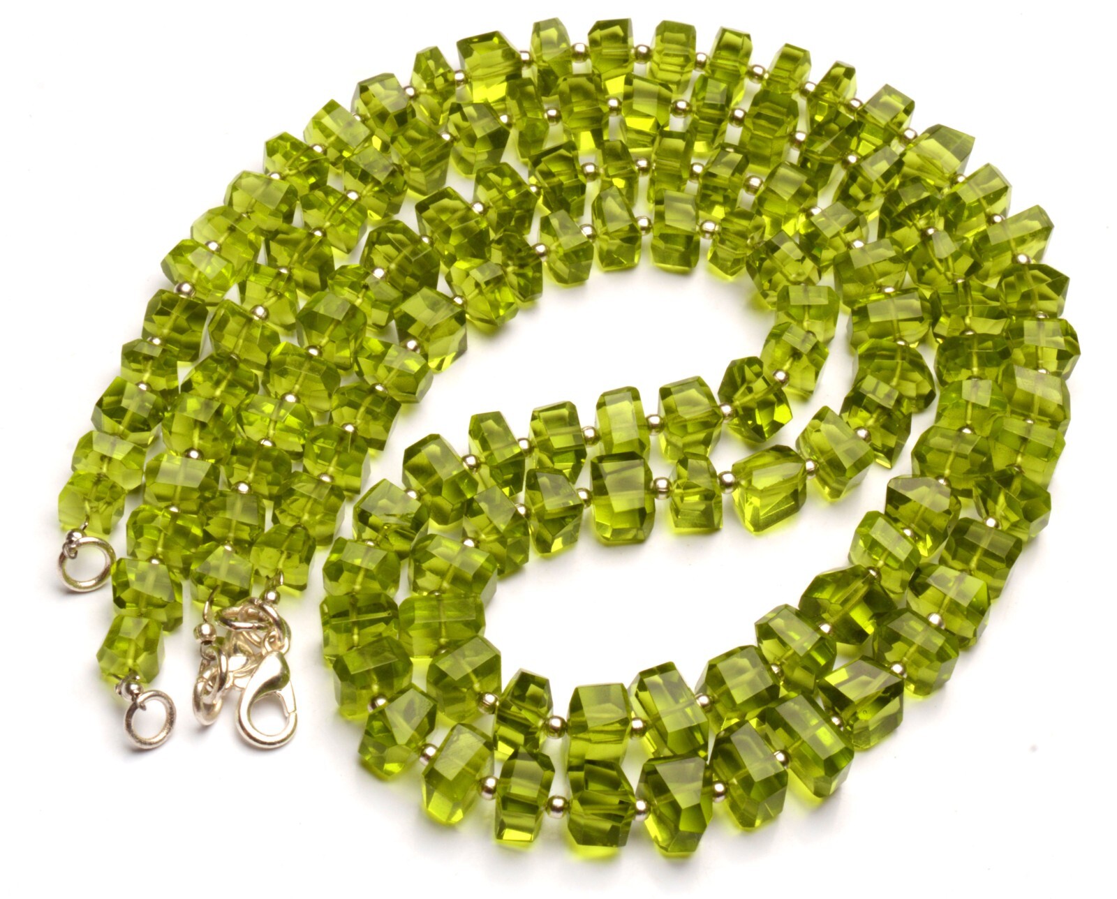 Olive Green Peridot Color Quartz Faceted 7 to 9mm Size Nugget Beads 17″ Necklace