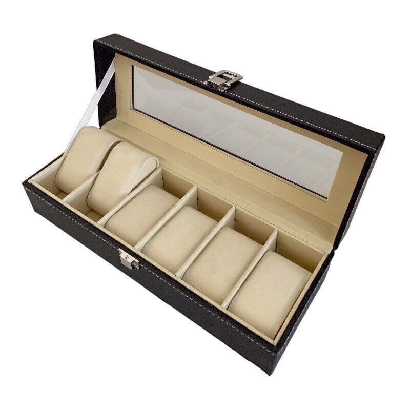 Watch Box Case Organizer 6 Slots Watches Holder Jewelry Storage Display Gift US