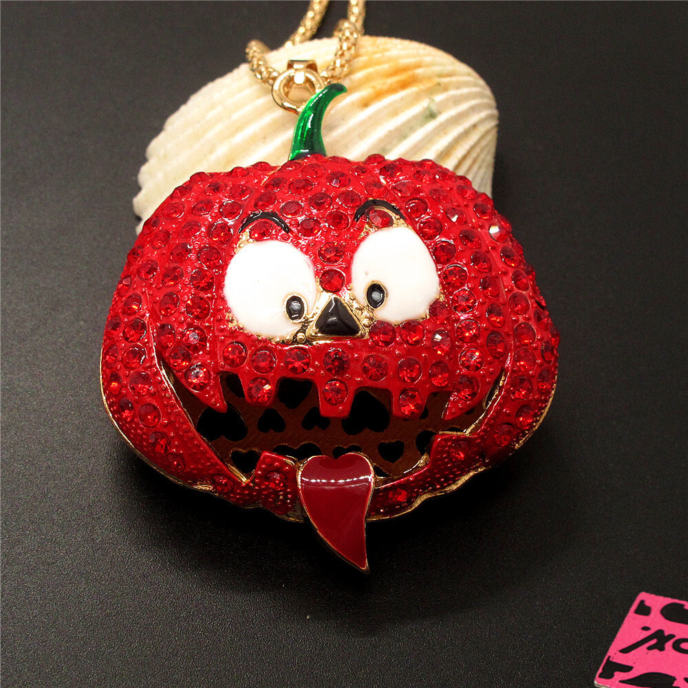 New Red Crystal Halloween Pumpkin Fashion Women Pendant Sweater Necklace
