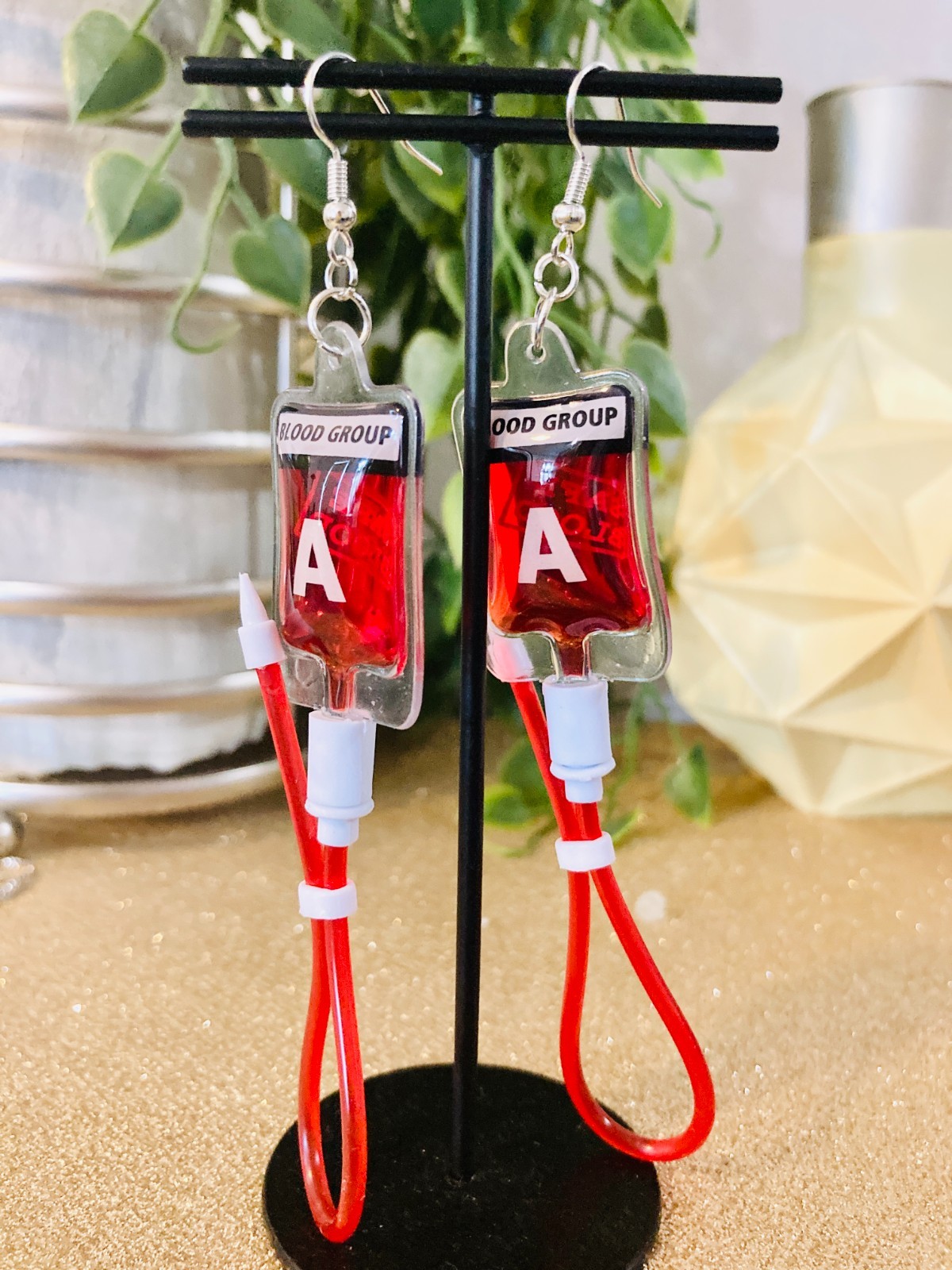 Blood Bag Earrings: Funny Jewelry, fake, Cosplay earrings, Halloween earrings