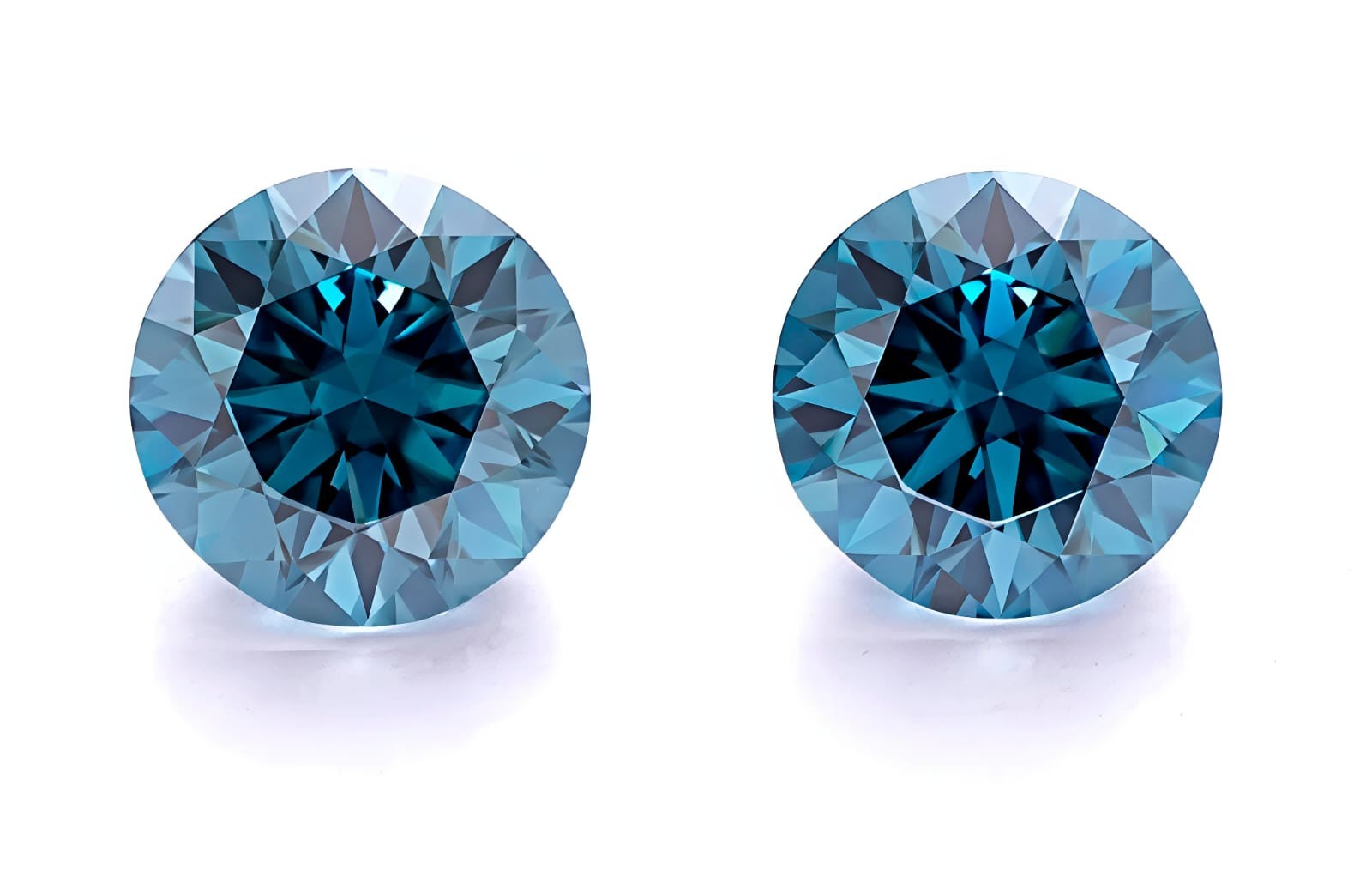 2 CT Pair Fancy Blue Color Round Cut VVS1 Moss Diamond Premium 6.75 MM Gemstone