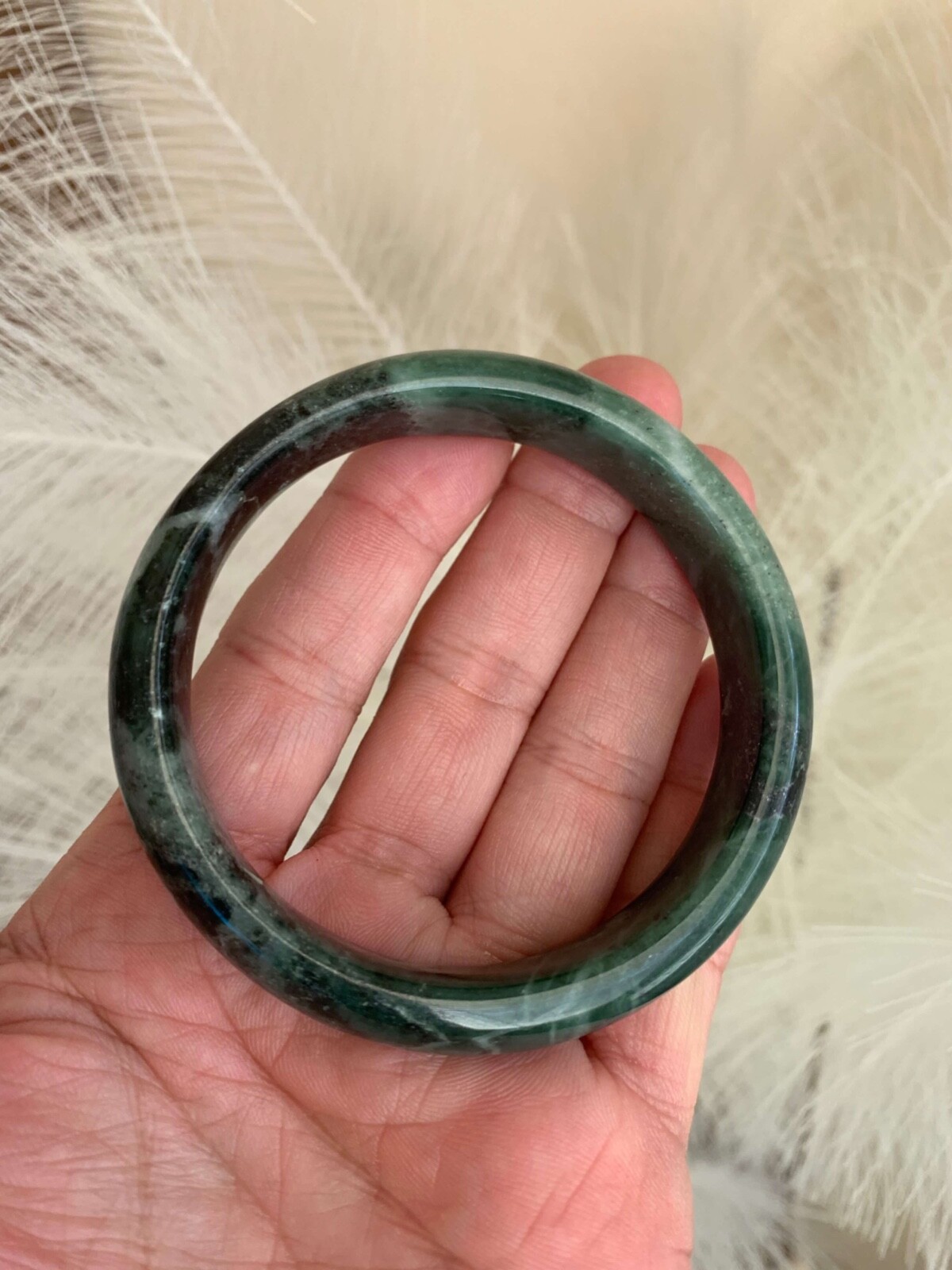 Gorgeous Dark Green Jade Bangle Bracelet Good Fortune Money Luck Protection 61mm