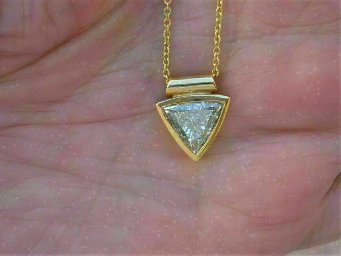 2Ct Trillion Cut Diamond Solitaire Pendant 14K Yellow Gold Over 18” Free Chain