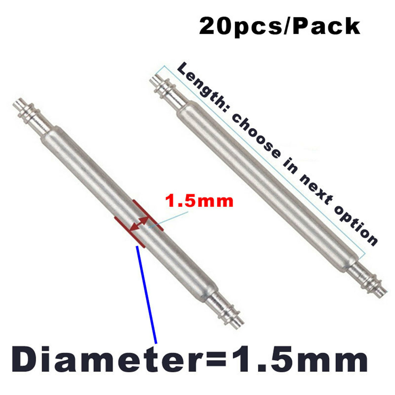 20pcs 10-27mm Stainless Steel Spring Bar Watch Band Release Pins D1.3 1.5 1.8mm