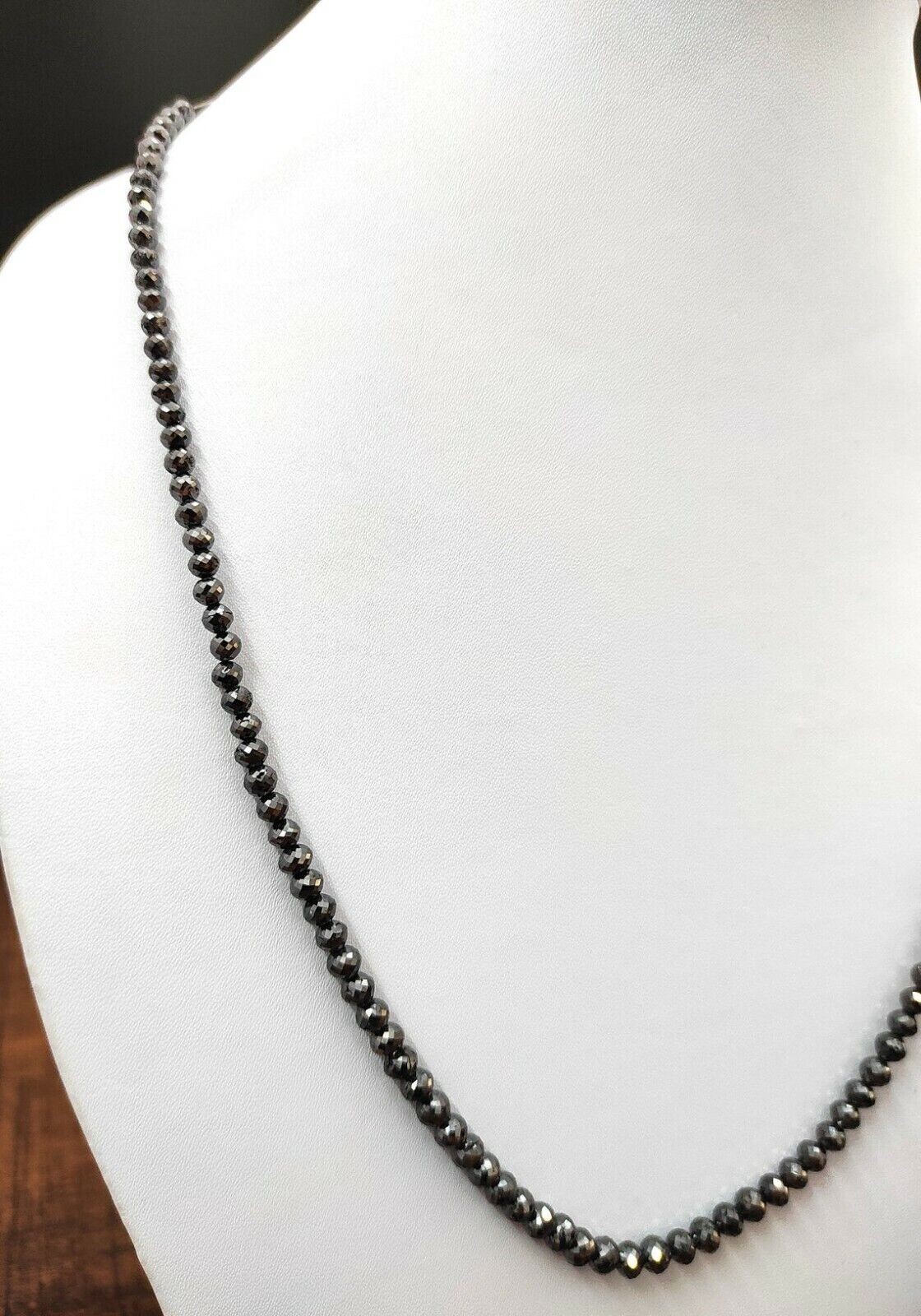 Fine Quality 4mm Certified Black Diamond Faceted Beads Necklace 24 Inches