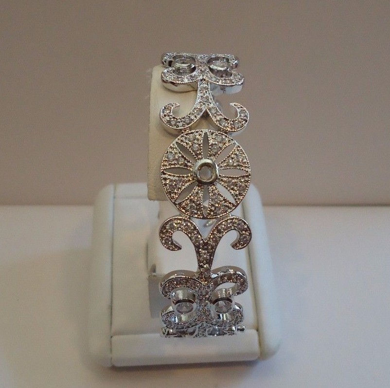 WHITE GOLD OVER 925 SILVER FLOWER DESIGN ITALIAN BRACELET LAB CREATED DIAMONDS