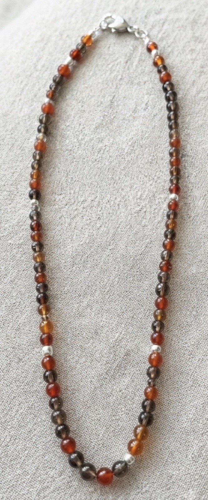 Smoky Quartz & Carnelian Necklace 925 Fishhook Clasp
