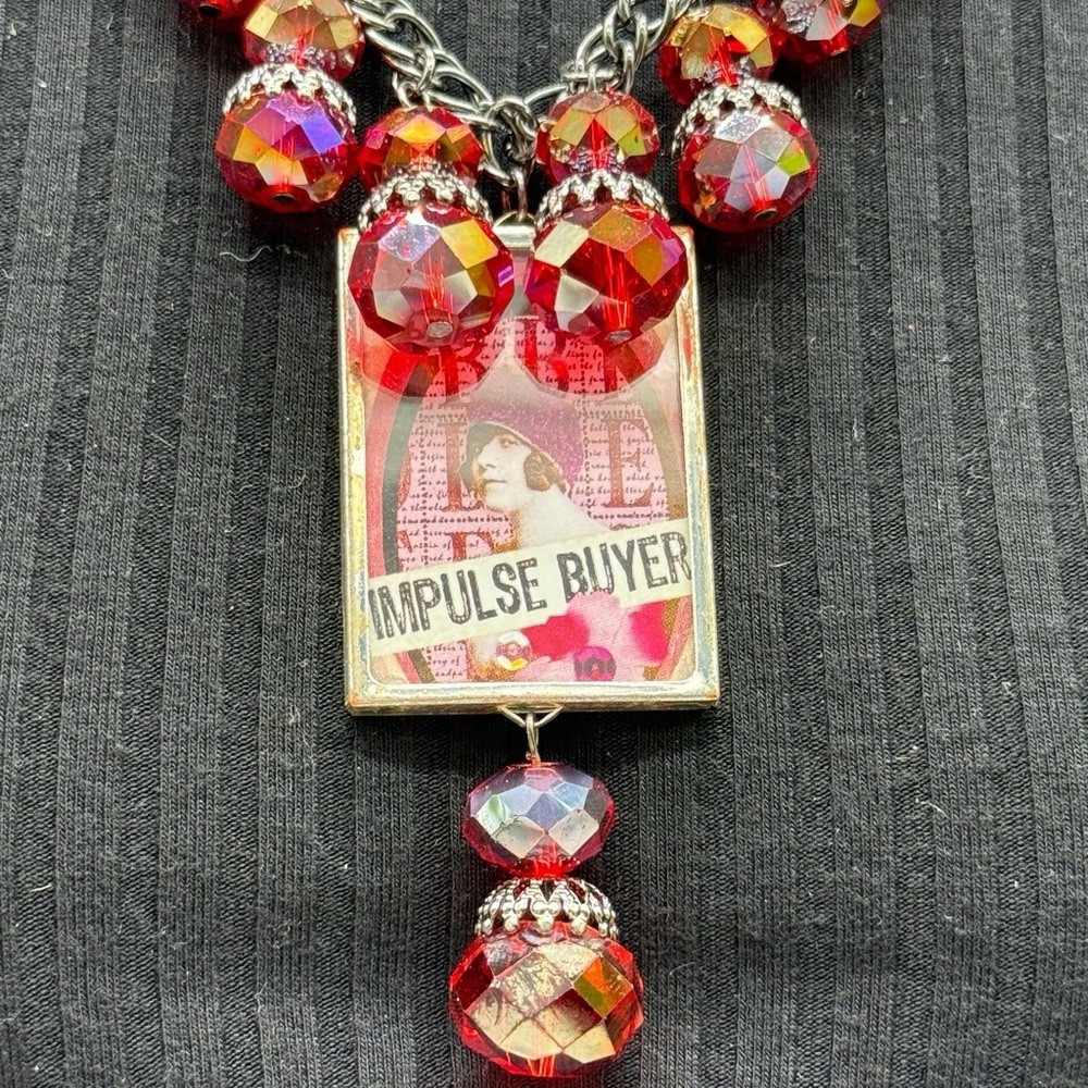 Adorned Crown Jewelry assemblage bauble bead Impulse buyer glass bezel necklace