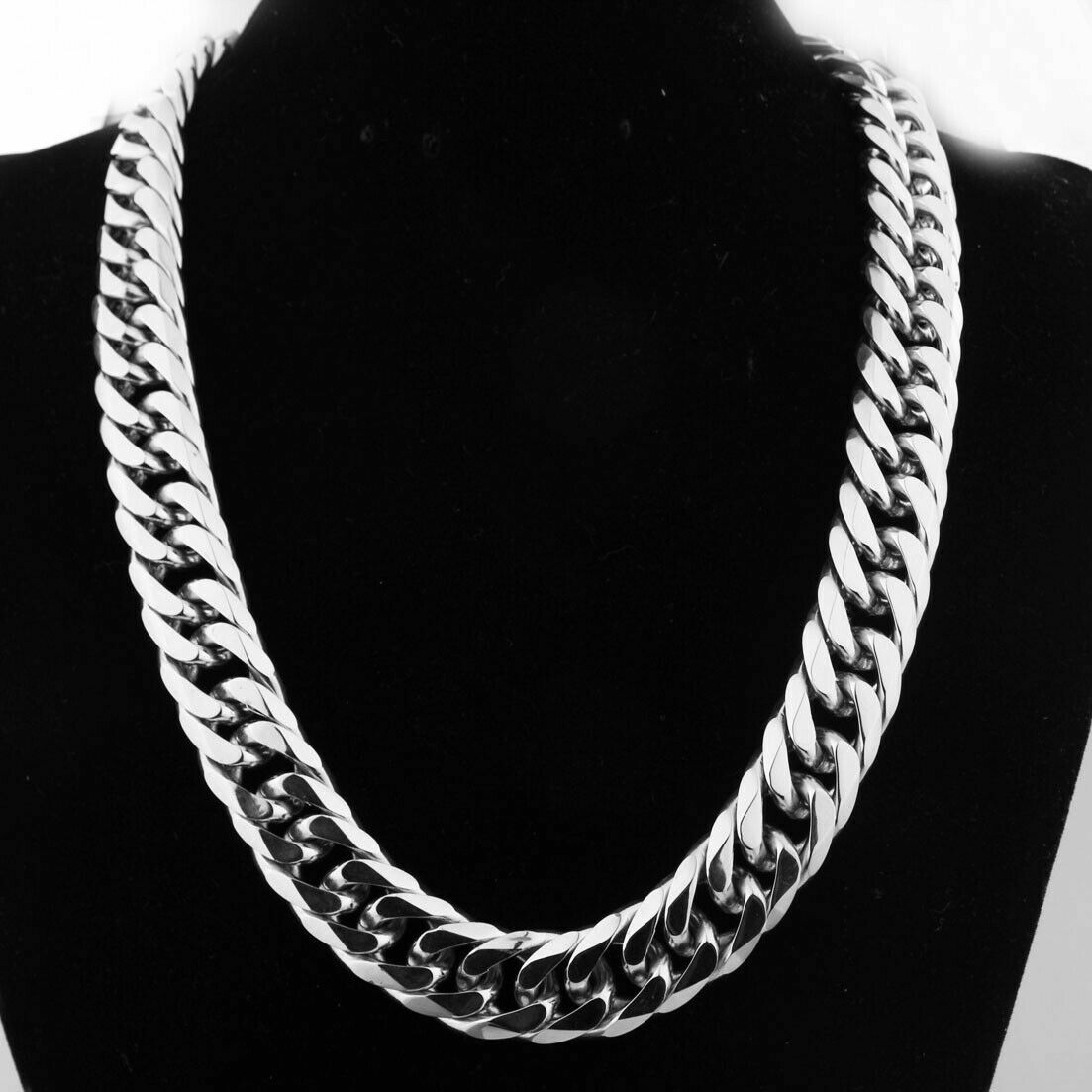HEAVY 20mm Silver Cut Curb Cuban Link Chain 316L Stainless Steel Men’s Necklace