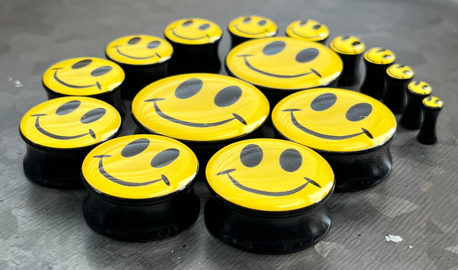 PAIR Smiley Face Plugs Logo Double Flare Saddle Earlets Earrings Guages Gauges