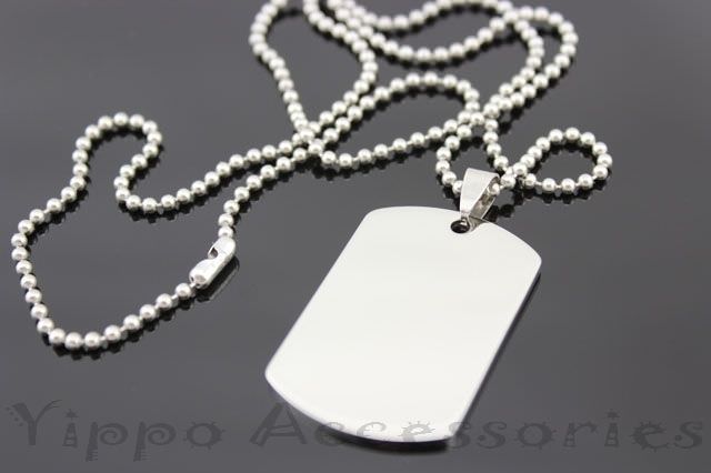 Stainless Steel Dog Tag Mens Silver Tone Necklace Pendant