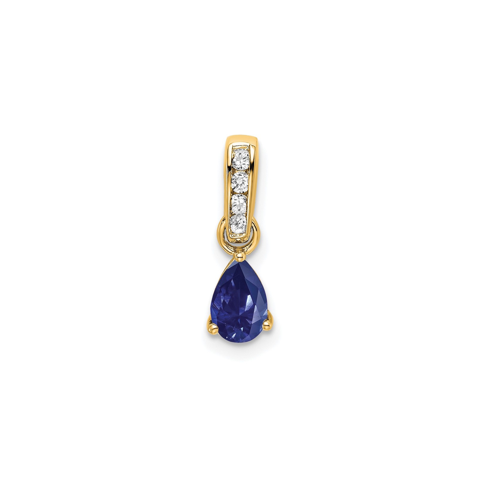 14k Yellow Gold Teardrop Pendant Blue Sapphire Diamond Necklace Fine Jewelry