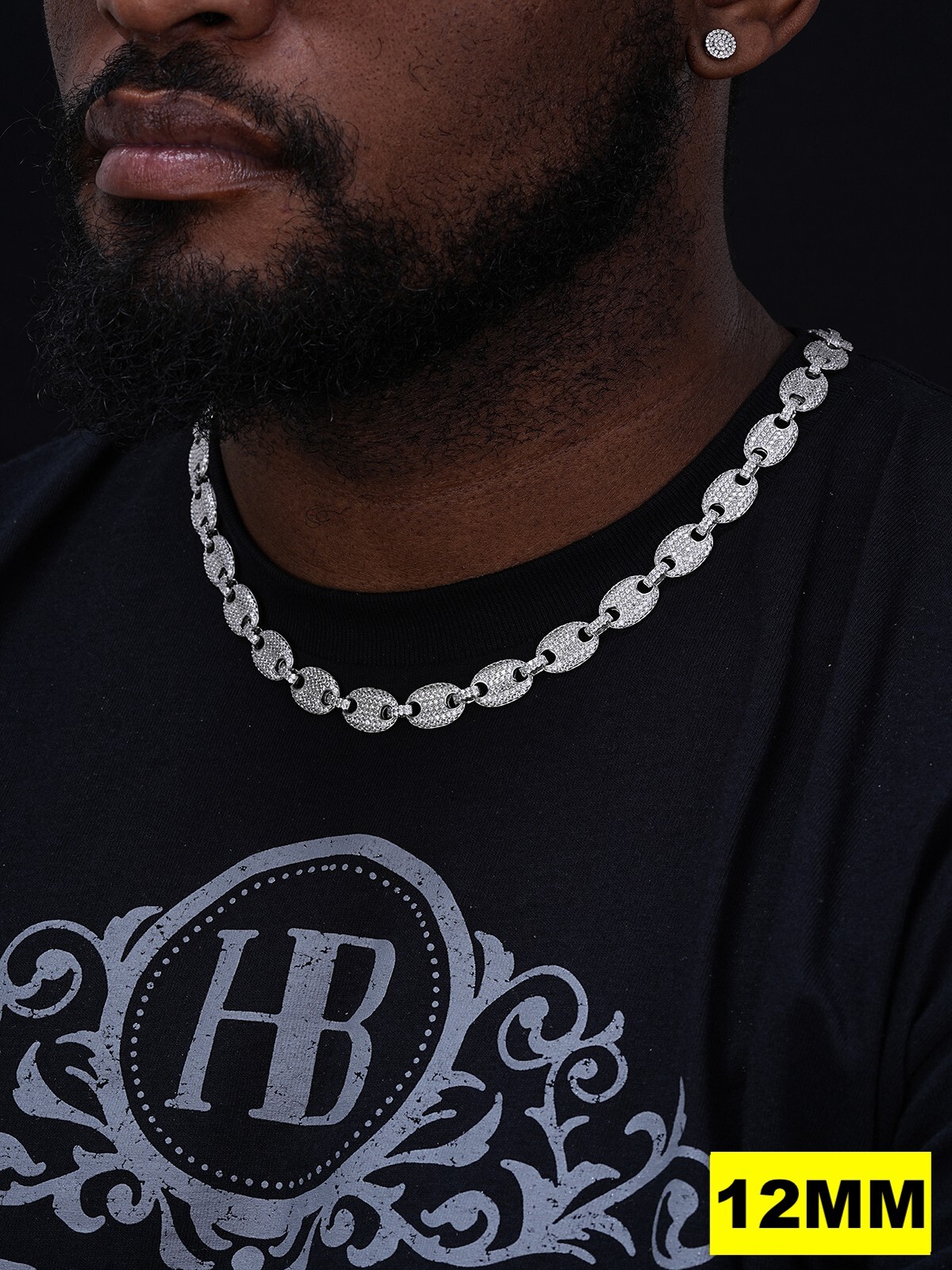 Solid 925 Silver Mens Puffed Mariner Link Chain CZ Hip Hop Iced
