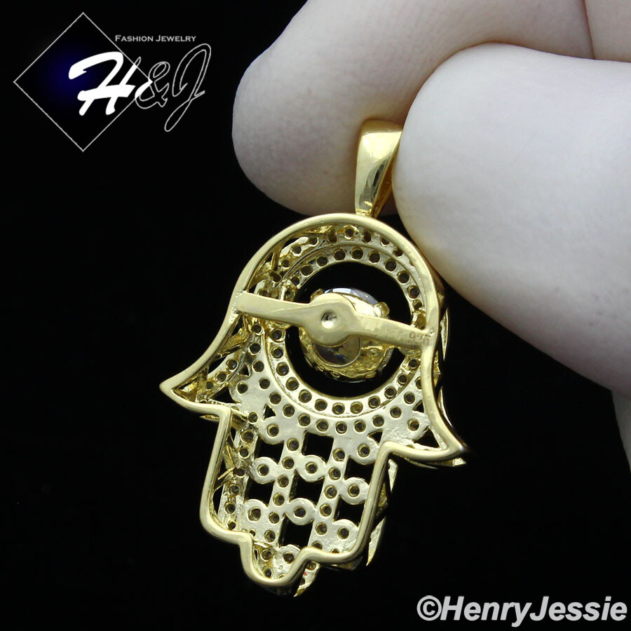 925 STERLING SILVER 16″-24″ GOLD PLATED CHAIN CUBIC ZIRCONIA HAMSA PENDANT*GP256